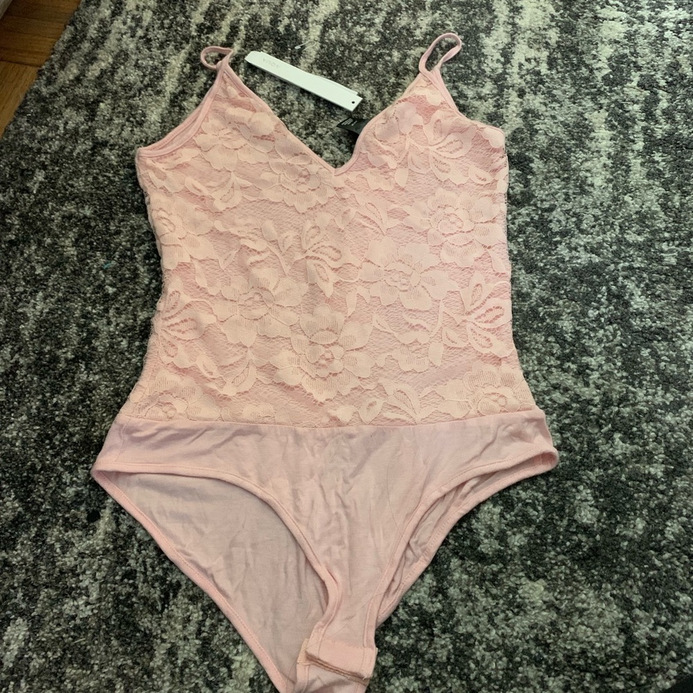 Aqua pink lace bodysuit